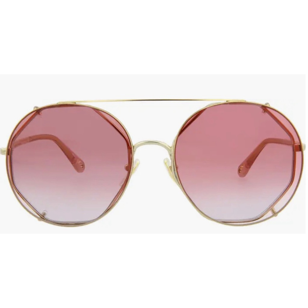 New Chloé CH0041S Gold Pink Lens Round Pilot Sunglasses 57mm